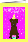Happy Birthday with Chocolate Lab Dog and Cupcake card