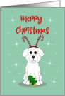 Bichon Frise Merry Christmas with Candy Cane Headband Blank card