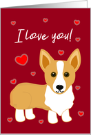 I Love You Hearts and Corgi Dog card