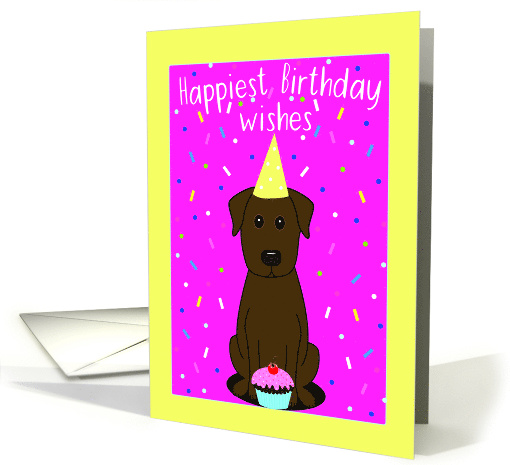 Happy Birthday with Chocolate Lab Dog and Cupcake card (1639344)