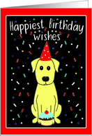 Happy Birthday with Yellow Lab Dog and Cupcake card