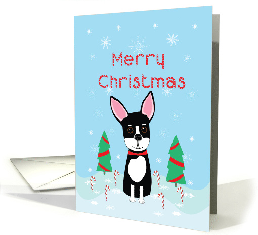 Chihuahua Merry Christmas with Candy Canes and Snowflakes card