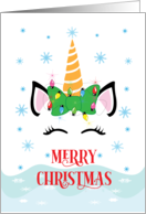 Unicorn with Golden Horn and Christmas Lights Merry Christmas card