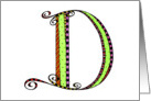 Whimsical D Monogram On White Blank Card