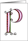 Whimsical P Monogram On White Blank Card