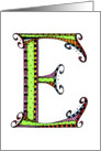 Whimsical E Monogram On White Blank Card