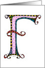 Whimsical F Monogram On White Blank Card