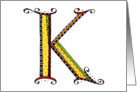 Whimsical K Monogram On White Blank Card