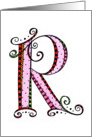 Whimsical R Monogram On White Blank Card