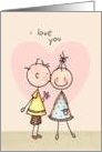 I love You With Kisses, Stick Figures Valentine’s Day Card