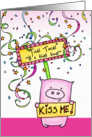 Tick Tock Kiss Me Piggy New Year’s Day card