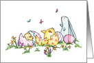 Whimsical Easter Chicks, Eggs, and Bunny card