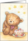 Teddy Bear with Birthday Cake and Stars card