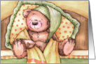 Sweet Teddy Bear Resting in Bed Get Well Soon card