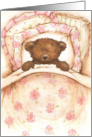 Get Well Teddy Bear Girl in Pink Floral Bed card