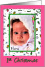First Christmas For Baby Photo Insert and Custom Name Christmas Icons card