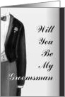 Will You Be My Groomsman Black and White Tuxedo Invitation card