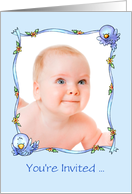 Baby Dedication Invitation - Whimsical Bluebirds Photo Insert Card