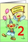 2 Year Old Cute Clown Bugs Birthday Card