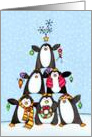 Stacked Penguins Christmas Tree Birthday Card