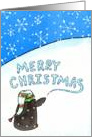 Merry Christmas Penguin Writing In Snow Card