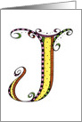 Whimsical J Monogram On White Blank Card