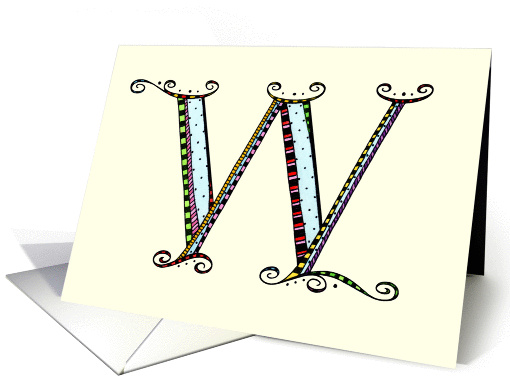 Whimsical W Monogram On Yellow Blank card (1029121)
