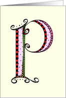 Whimsical P Monogram On Yellow Blank Card