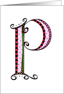 Whimsical P Monogram On White Blank Card