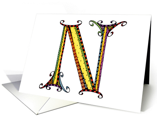 Whimsical N Monogram On White Blank card (1029889)