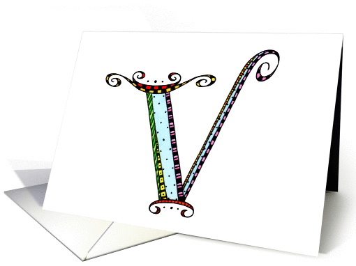 Whimsical V Monogram On White Blank card (1030003)