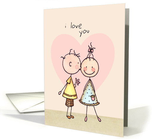 I love You With Kisses, Stick Figures Valentine's Day card (1031397)