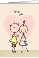 I love You With Kisses, Stick Figures Valentine’s Day Card