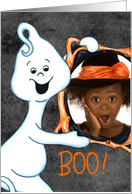 Happy Ghost Holding Frame, Halloween Photo Insert Card
