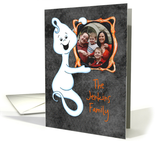 Happy Ghost with Frame and custom front, Halloween Photo Insert card