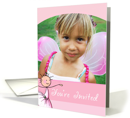 Pink Stick Figure Ballerina Dance Recital Photo Insert Invitation card