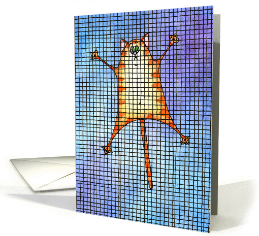 Sad Cat Hanging On Screen Door, I Miss You card (1382062)