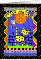 Happy Halloween Funky Cat Card