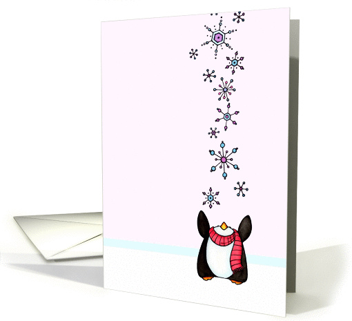 Penguin with Red Scarf Catching Snowflakes Christmas card (1408496)