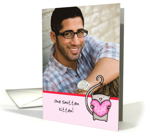 Smitten Kitten Hugging Heart Pillow Valentine's Day Photo Insert card