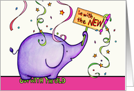 In With The New Purple Elephant New Year’s Day Card