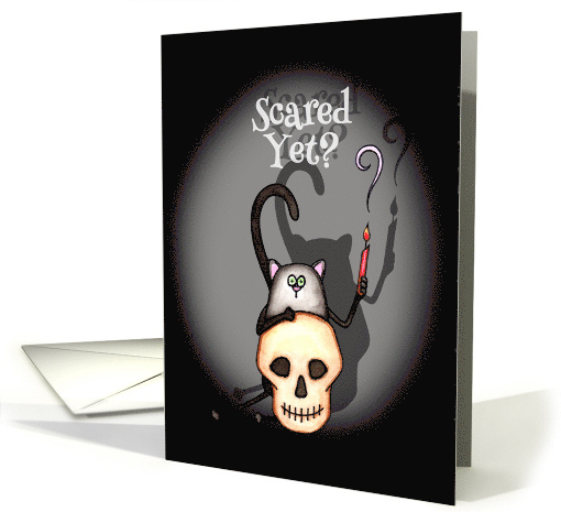 Funny Scared Yet Cat with Skull Halloween card (1576360)