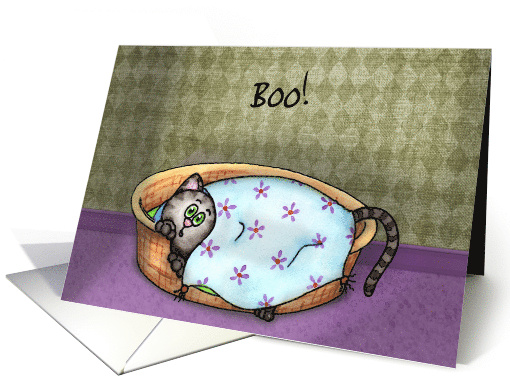 Scaredy Cat Hiding Under Blanket Halloween card (1576364)