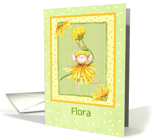 Custom Ballerina Mouse Dressed In Yellow Flowers, Girls Birthday card