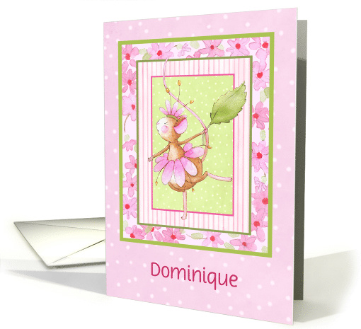 Custom Ballerina Mouse Dressed In Pink Flowers, Girls Birthday card