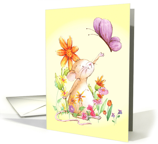 Sweet Mouse in a Field of Flowers Wishing a Friendly... (1585514)