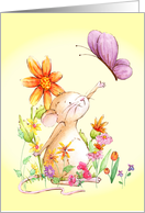 Sweet Mouse in a Field of Flowers Wishing a Friendly Happy Birthday card