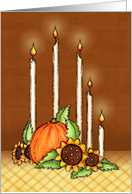 Thanksgiving Centerpiece Candles, Sunflowers, and Pumpkin card