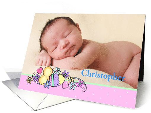 Happy Little Easter Chick with Egg Photo Insert & Custom Name card