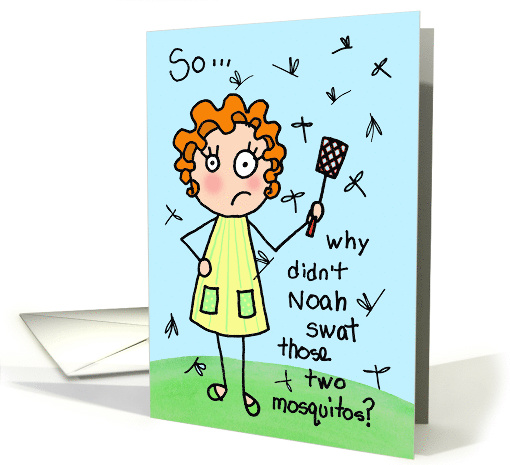 Silly Stick Figure Cartoon about Mosquitoes, Birthday card (1626534)
